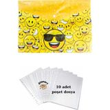 Glanart A4 Boy Çıt Çıt Ödev Dosyası +10\' Lu Poşet Dosya Gözlüklü Emoji - 1 Adet - Sarı