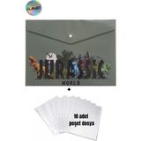 Glanart A4 Boy Çıt Çıt Ödev Dosyası +10\' Lu Poşet Dosya Jurassic World - 1 Adet - Çok Renkli
