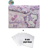 Glanart A4 Boy Çıt Çıt Ödev Dosyası +10\' Lu Poşet Dosya Kedicikler Lila - 1 Adet - Çok Renkli