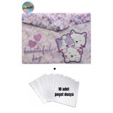 Glanart a4 boy çıt çıt ödev dosyası +10' lu poşet dosya kedicikler lila