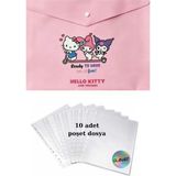 Glanart A4 Boy Çıt Çıt Ödev Dosyası +10\' Lu Poşet Dosya Kitty Pembe - 1 Adet