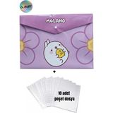 Glanart A4 Boy Çıt Çıt Ödev Dosyası +10\' Lu Poşet Dosya Molang - 1 Adet - Lila