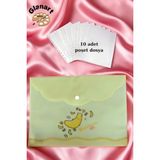 Glanart A4 Boy Çıt Çıt Ödev Dosyası +10\' Lu Poşet Dosya Pastel Renkler Sarı Muz Desen - 1 Adet