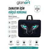 Glanart Askılı, Fermuarlı 35X50 Resim Çantası Su Geçirmez Ketenli Kumaş 35X50 Proje Çantası Kedi Yüz