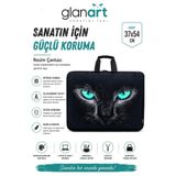 Glanart Askılı, Fermuarlı 35X50 Resim Çantası Su Geçirmez Ketenli Kumaş 37x54 cm Proje Çantası Kedi Yüz