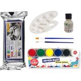 Glanart Beyaz Kil Hamuru Akrlik Boya Seti Vernik+ Ipek Fırçalı 500 Gr. - 6