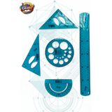 Glanart (CETVEL, GÖNYE, AÇI ÖLÇER VE DAİRE ŞABLONU SETİ ) 30 cm esnek kırılmaz cetvel takımı 5 lİ set MAVİ