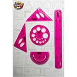 Glanart (Cetvel, Gönye, Açı Ölçer ve Daire Şablonu Seti ) 30 cm Esnek Kırılmaz Cetvel Takımı 5 Li Set - Pembe - ÇİZİM SETİ
