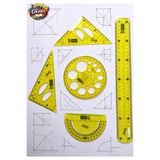 Glanart (CETVEL, GÖNYE, AÇI ÖLÇER VE DAİRE ŞABLONU SETİ ) 30 cm esnek kırılmaz cetvel takımı 5 lİ set SARI