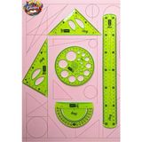 Glanart (Cetvel, Gönye, Açı Ölçer ve Daire Şablonu Seti ) 30 cm Esnek Kırılmaz Cetvel Takımı 5 Li Set - Yeşil - ÇİZİM SETİ