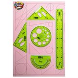 Glanart (CETVEL, GÖNYE, AÇI ÖLÇER VE DAİRE ŞABLONU SETİ ) 30 cm esnek kırılmaz cetvel takımı 5 lİ set YEŞİL