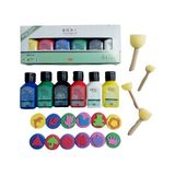 Glanart Çocuklar Için 6 x 75 ml Artdeco Parmak Boyası Ponpon Fırçalı Sünger Baskılı Set Kalıplı Set 22 Parça - Çok Renkli