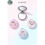 Glanart Hediyelik Lüks Yuvarlak Cep Kozmetik Makyaj Aynası Sevimli Kedi Temalı 1 Adet - Çok Renkli