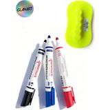 Glanart Kolay Silinebilir 3 Renk Tahta Kalemi Seti Board Marker Seti + Keçe Tabanlı Tahta Silgisi - Sarı - standart - yazı tahtası kalemi