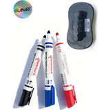 Glanart Kolay Silinebilir 3 Renk Tahta Kalemi Seti Board Marker Seti + Keçe Tabanlı Tahta Silgisi - Siyah - standart - yazı tahtası kalemi