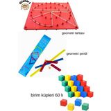 Glanart Matematik Metaryelleri Geometri Şeridi, Geometri Tahtası ve Birim Küpleri 3 Ü Bir Arada - 1 Adet - Çok Renkli