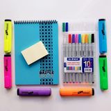 Glanart Neon Renkler Fosforlu Kalem Seti + Fineliner Kalem Seti + Postit ve Bloknot Kırtasiye Seti