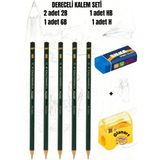 Glanart Resim Kalemi Dereceli Kalem Seti Fatih 2b-6b-Hb-H Set + Silgi ve Kalemtraş 7 Li Set - 1 Adet - Siyah