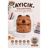 Glanart Sevimli Figürler Metal Hazneli Çift Bıçak Kalemtraş (Jumbo ve Normal Kalemler Için) 1 Adet - Kahverengi - 5cmx5cm