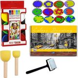 Glanart Südor 6 x 30 ml Parmak Boyası Resim Defteri 6 Adet Eva Baskı Ponpon Fırça Sünger Rulo Fırça