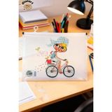 Glanart Sunum Proje Dosyası Klips Fermuarlı A4 Boy Ödev Dosyası Bisikletli Kız Desenli (32,5X24,5 Cm) 1 Adet - Şeffaf - Beyaz