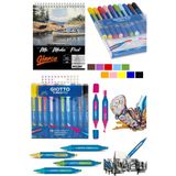 GLANCE A5 200 GR Media Pad 20 YP GIOTTO Turbo Pro Keçeli Kalemler, Çift Uçlu, Karışık Ana Renkler, 10 Adet