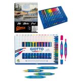 GLANCE A5 200 GR Media Pad 20 YP GIOTTO Turbo Pro Keçeli Kalemler, Çift Uçlu, Karışık Ana Renkler, 15 Adet