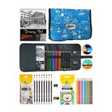 GLANCE A5 Eskiz Defter Mavi Deniz Fenerli Kalemlik 24 bölmeli + Kalem Kutusu Dereceli Ve Boya Kalem Seti