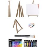 Glance Açılır Kapanır Katlanır Mini Şövale 25X35 Tuval Rich Mastermix Akrilik Boya 6lı 60CC Başlangıç Seti.