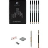 Glance Alex Schoeller Black Notebook A5 Siyah Defter Lyra Dereceli Kalem Karakalem Çantalı Çizim Eskiz Seti
