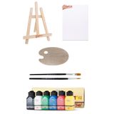 Glance Artdeco Akrilik Boya 6X75 ml Canlı Renkler 25X35TUVAL Ahşap Palet Mini Masaüstü Şövale Seti