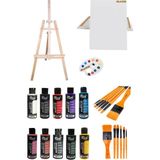 Glance Ayaklı ŞÖVALE+35X50 TUVAL10'LU Rich AKRILIK120 Cc+6'lı Fırça Set