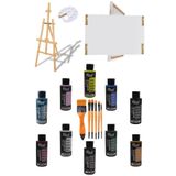 Glance Ayaklı ŞÖVALE+50X70 TUVAL10'LU Rich AKRILIK120 Cc+6'lı Fırça Set