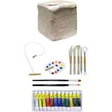 Glance Beyaz Seramik Hamuru 6 kg Kil - Fanart Academy Akrilik Boya 12 Renk x 12 ml