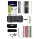 Glance Canson A5 Eskiz Defteri 120 gr Lyra Dereceli Kalem Faber Aquarel Kalem Rulo Çantalı Çizim Eskiz Seti