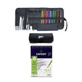 Glance Canson Eskiz Defteri A5 120 gr 40 Yp Faber Watercolor Kuru Boya Lyra Karakalem Rulo Çantalı Set