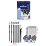 Glance Canson Eskiz Defteri Cretacolor 6'lı Aquarell Sulandırılabilir Fırçalı Eskiz Dereceli Çizim Seti