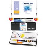 Glance Canson Montval Suluboya Defteri (18X25CM) 300 GR Daler Rowney Graduate Suluboya Seti 12 Renk