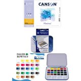 Glance Canson Montval Suluboya Defteri 24X32 cm 300 gr 12 Sayfa Renkli Aquafine Tablet 1/2 Set Set 24