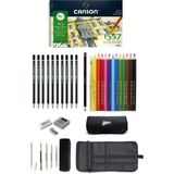 Glance Canson Resim Defteri 25X35CM180 gr 15 Yaprak Faber-Castell Grip Boya Kalemi Çantalı Çizim Eskiz Seti