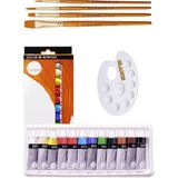 Glance Daler Rowney Simply Akrilik Boya 12' ml Godeli Palet Daler Rowney 4'lü Fırça Akrilik Set