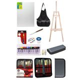 Glance Daler Rowney Simply Yağlı Boya 12 Renk x 12 ml 10`lu Çantalı Fırça Profesyonel Şövale Seti
