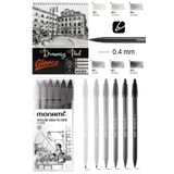 GLANCE Eskiz Defteri A5 120 gr 50 Yaprak Monami Plus Pen Su Bazlı Keçeli Kalem Seti 6'lı Grey Tones