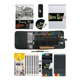 GLANCE Eskiz Defteri A5 120 gr 50 yp Black Edition Boya Kalemi 12 Renk Cepli Siyah Kalemlik 24 bölmeli Set