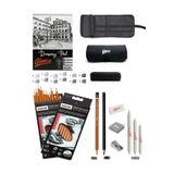 GLANCE Eskiz Defteri A5 120 gr 50 Yp Professional Dereceli Kalem Set 12 Li Rulo Bez Çantalı Eskiz Seti