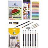 Glance Eskiz Klal Seti 1 Adet Sanatsal Blok 200 gr A5 20 Yaprak ve 25 Renk Yağlı Pastel Boya