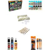 Glance Funny Kids Multimix Akrilik Boya 12 Renk x 20 Ml-Kil Başlangıç Setizemin Fırça Karma Set 8 Okul Seti