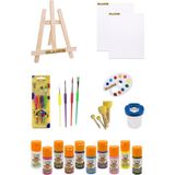 Glance İkili Boya Seti – Karışık Renkler, 38x27 cm ve 25x35 cm Desensiz Tuval, Kapaklı Su Kabı ile Tam Set