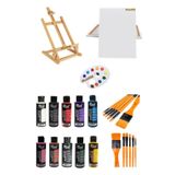 Glance Masa Üstü Şövale 50X70 Tuval 10'lu Rich Akrilik 120 cc 6'lı Fırça Set