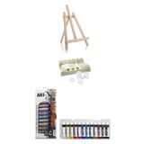 Glance Masaüstü Orta Boy Şövale-Art-X 12 ml 12 'li Akrilik Set-Rich Şişeli Palet 3'lü Set